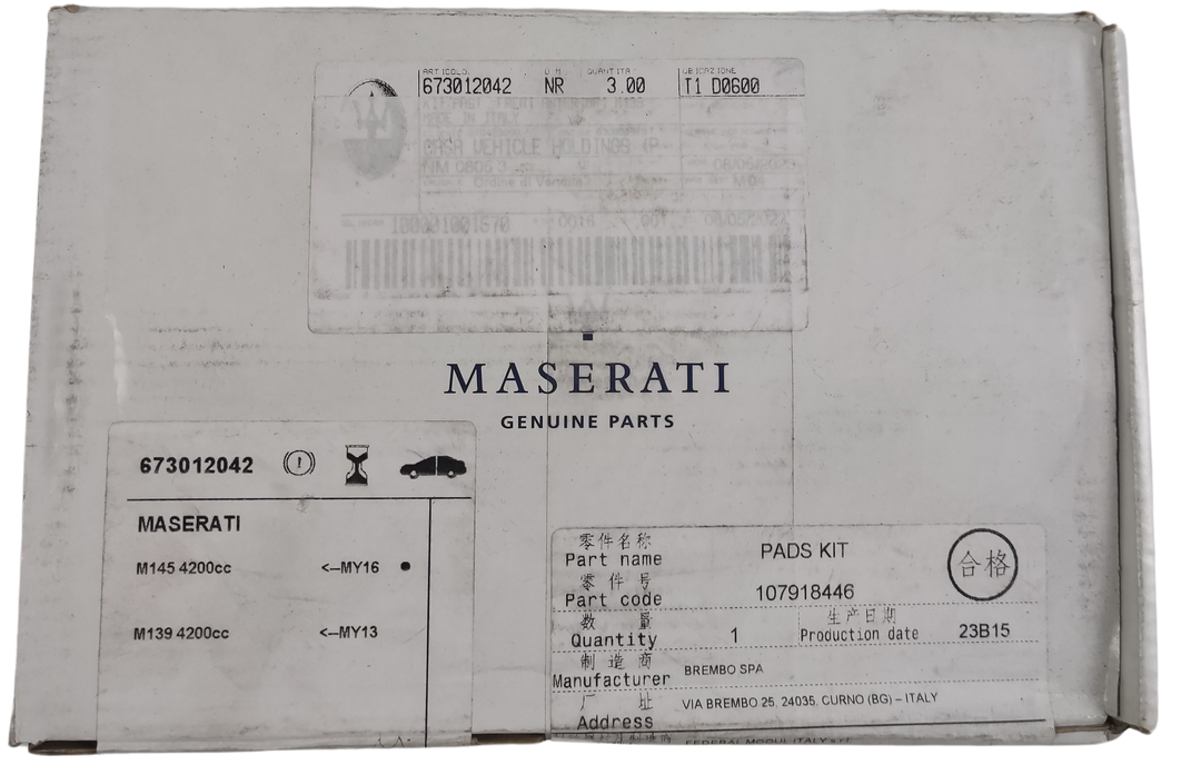 MASERATI Originale Set Pastiglie Freno AnteriorI OEM 673012042
