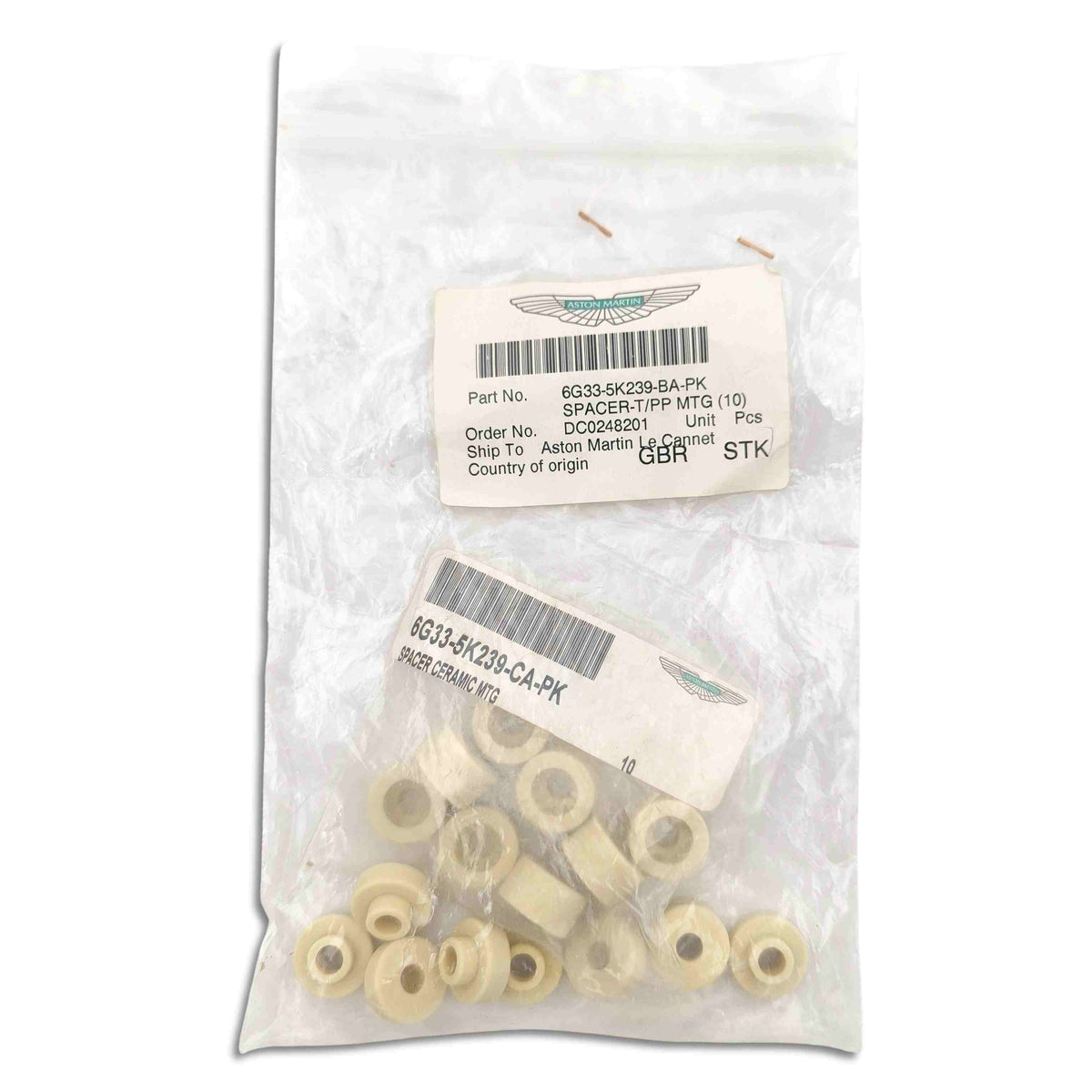 Aston martin distanziali supporto pinza freno 10 pz oem 6g33‑5k239‑ba‑pk dal 2007