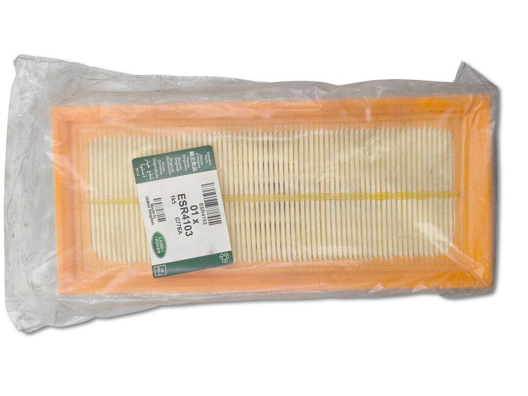 Filtro aria motore Land Rover OEM ESR4103, componente originale, etichetta visibile, per migliorare la qualità dell'aria del motore.