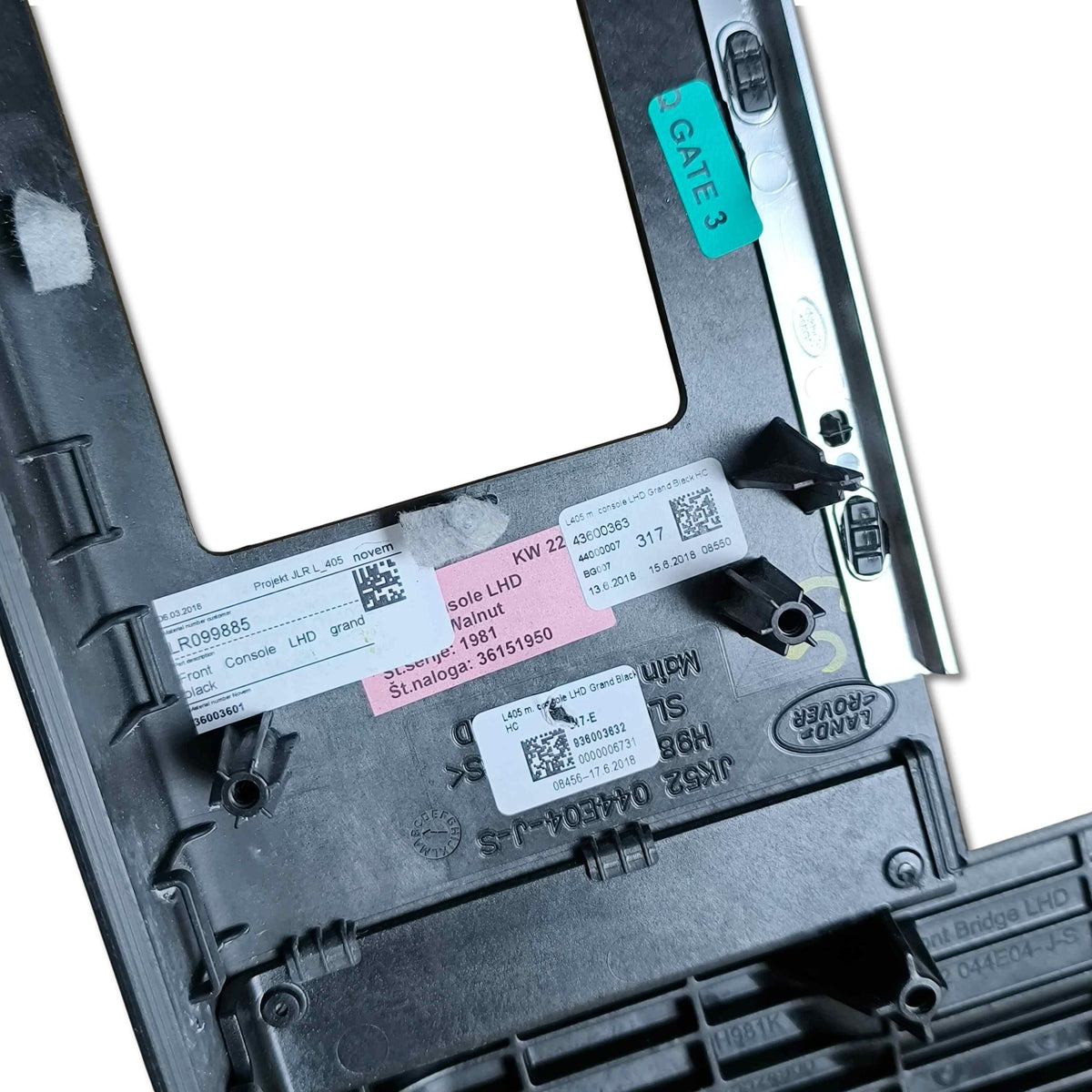 Finitura console centrale superiore nera per land rover, componente oem lr099885, dettagliata e di alta qualità