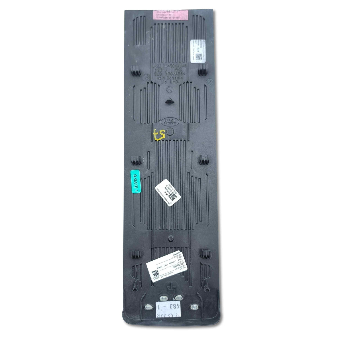 Finitura console centrale superiore nero land rover oem lr099885, vista frontale, componenti di ricambio originali