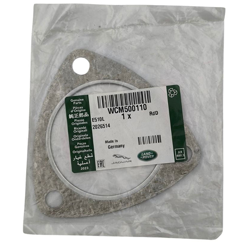 Guarnizione tubo anteriore Land Rover OEM WCM500110 per componenti, con etichetta visibile.