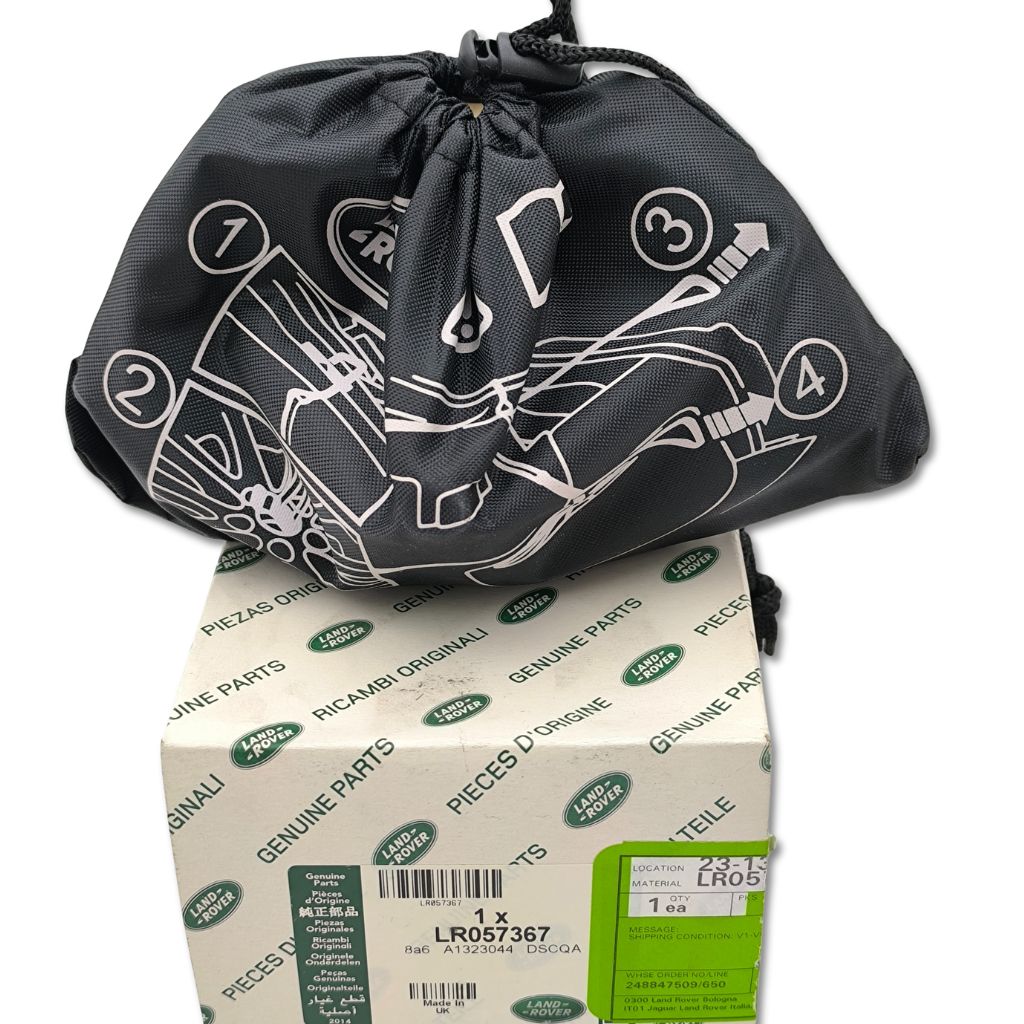 Supporto ruota di scorta Land Rover LR057367, componente OEM, con etichetta identificativa, per veicoli Land Rover.