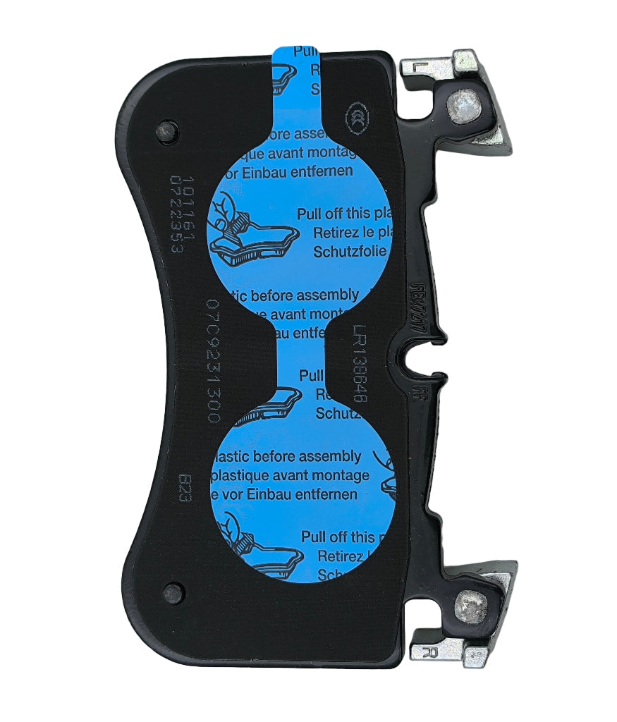 Pastiglie freno anteriori land rover oem lr138646, componente di ricambio con vista posteriore