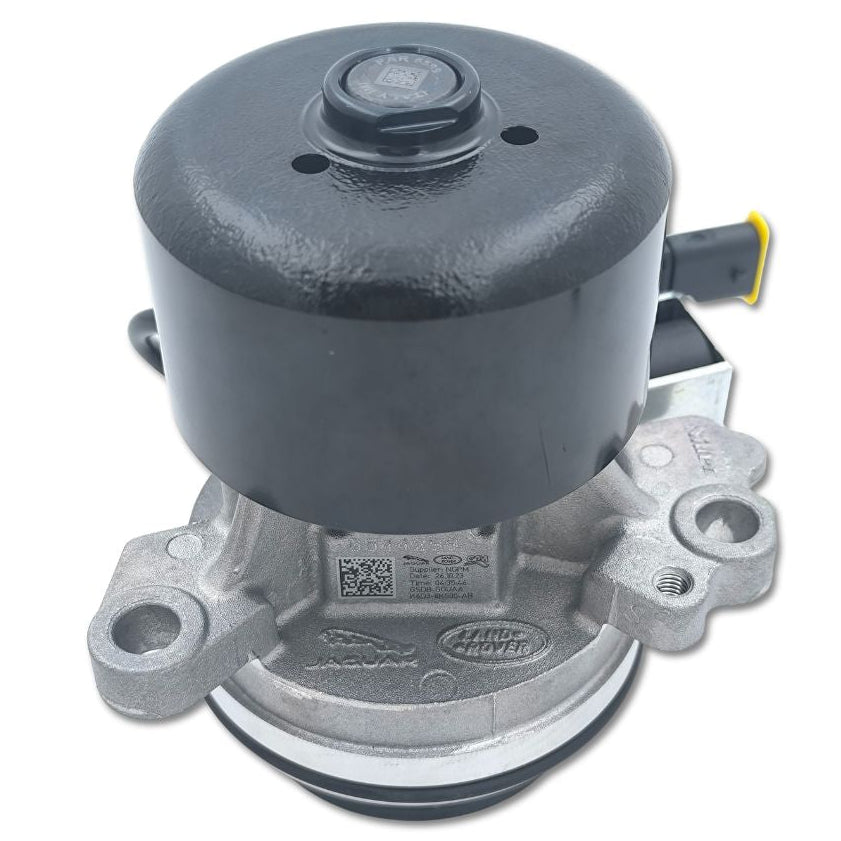 Pompa acqua land rover oem t4a40946, componente motore con ingranaggi e connessioni visibili, parte frontale del componente
