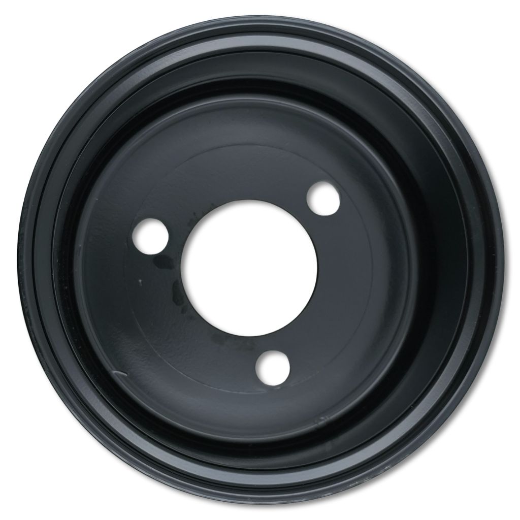 Puleggia ventola Land Rover OEM LR013539, componente di ricambio auto, mostra la puleggia in metallo con cinghia.