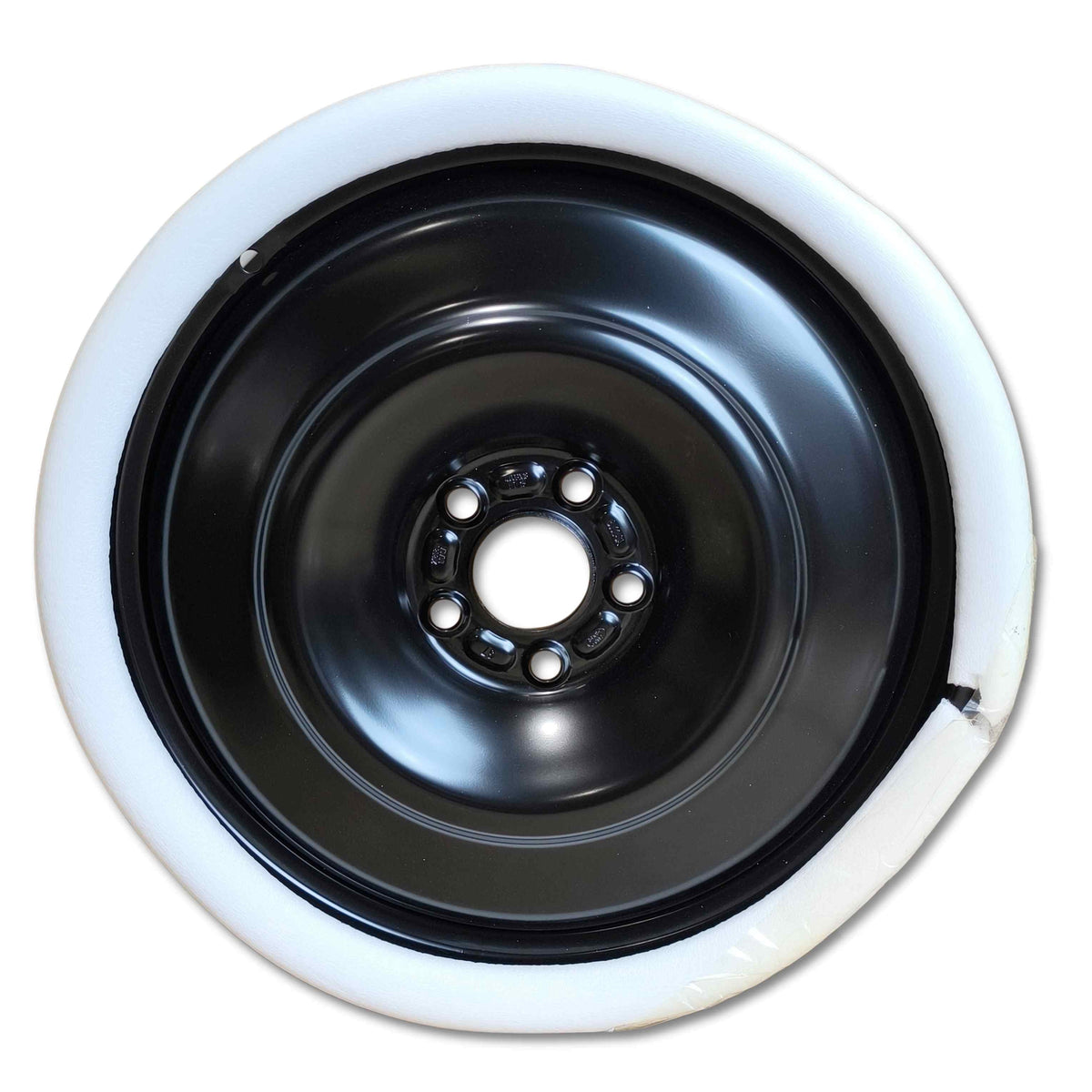 Ruota di scorta land rover range rover in acciaio oem lr028213, vista frontale con dettagli del cerchio di ricambio originale