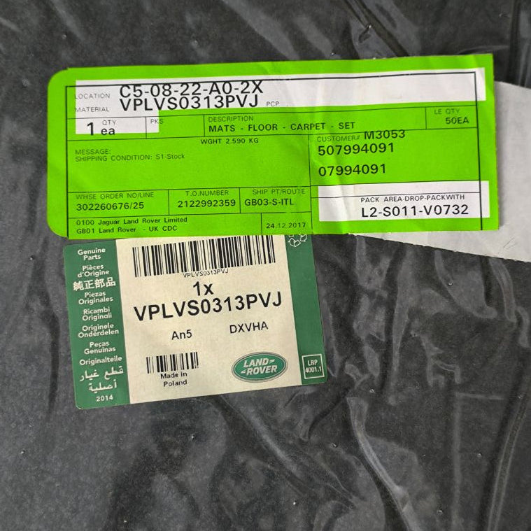 Set di tappetini in moquette Land Rover OEM VPLVS0313PVJ, componenti di lusso per interni auto.