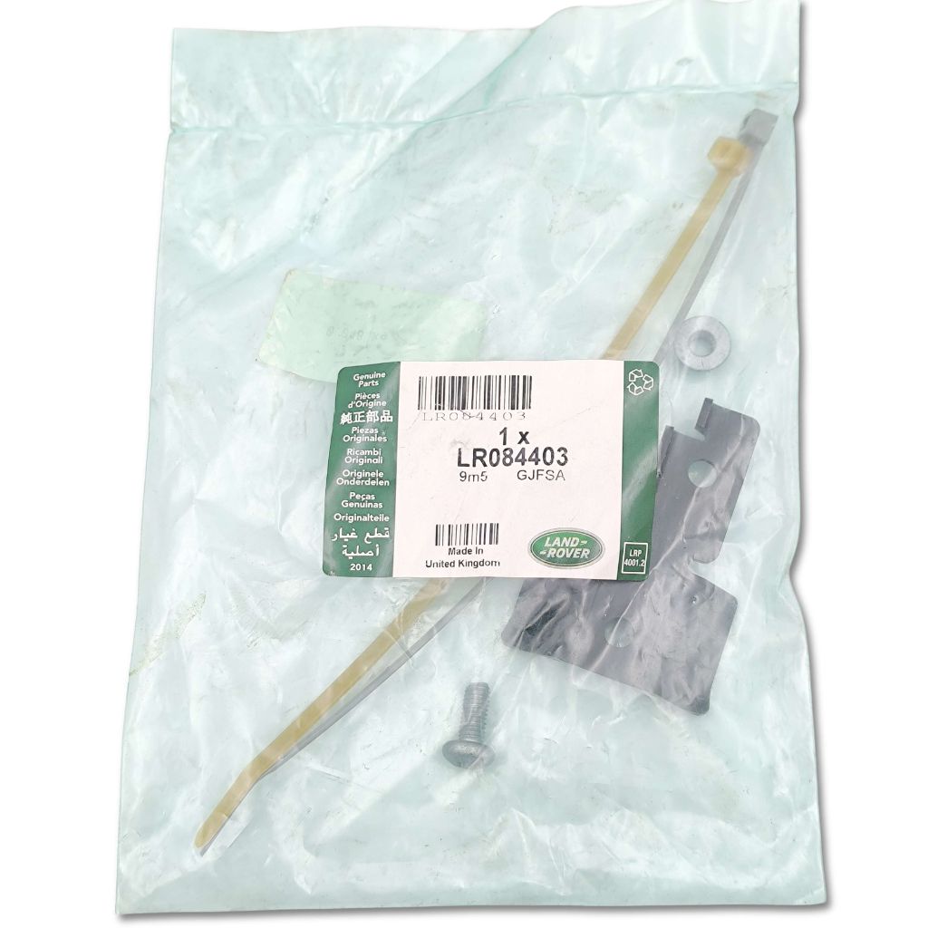 Staffa e kit cablaggio Land Rover OEM LR084403, componenti per veicoli Land Rover, con etichetta e dettagli visibili.