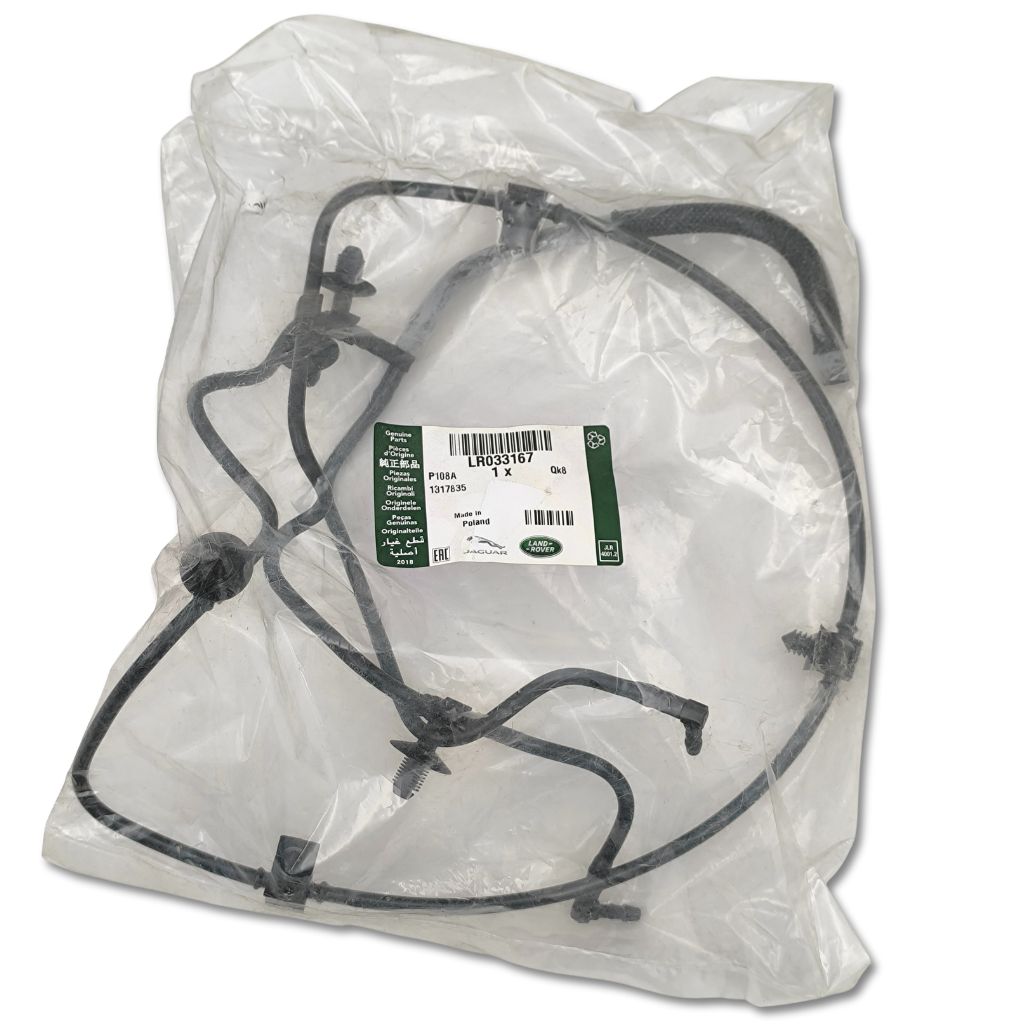 Tubo sottovuoto originale Land Rover LR033167, componente per veicoli Land Rover, con dettagli visibili del tubo di plastica.