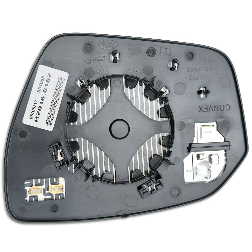 Specchio retrovisore esterno land rover lr025217, componente originale, visibile con codice a barre e dettagli del vetro