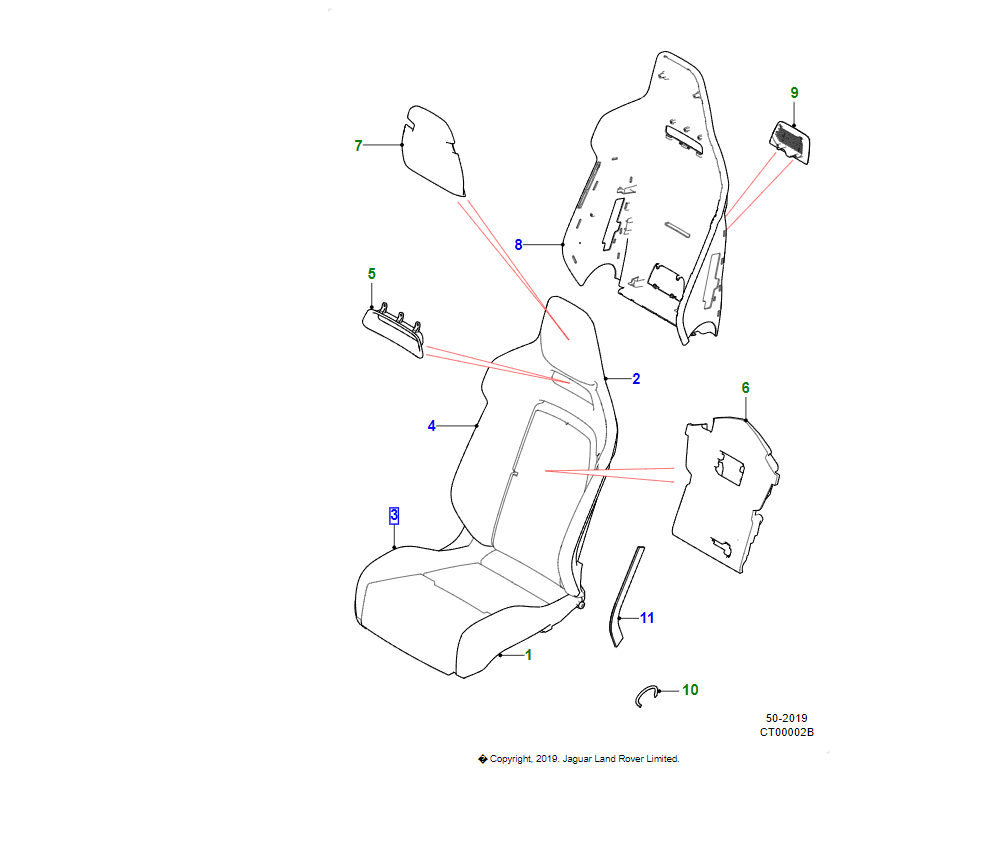 Jaguar foderina del cuscino oem t2r43574pvj