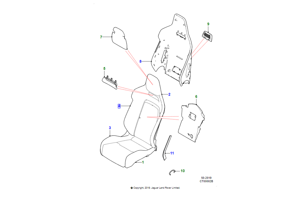 Jaguar fodera schienale oem t2r43583pvj