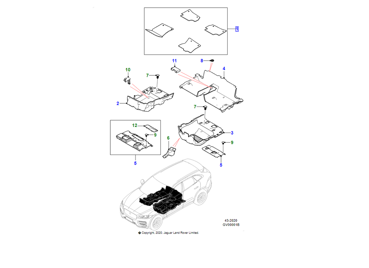 Jaguar serie di tappetini oem t4a5528amt