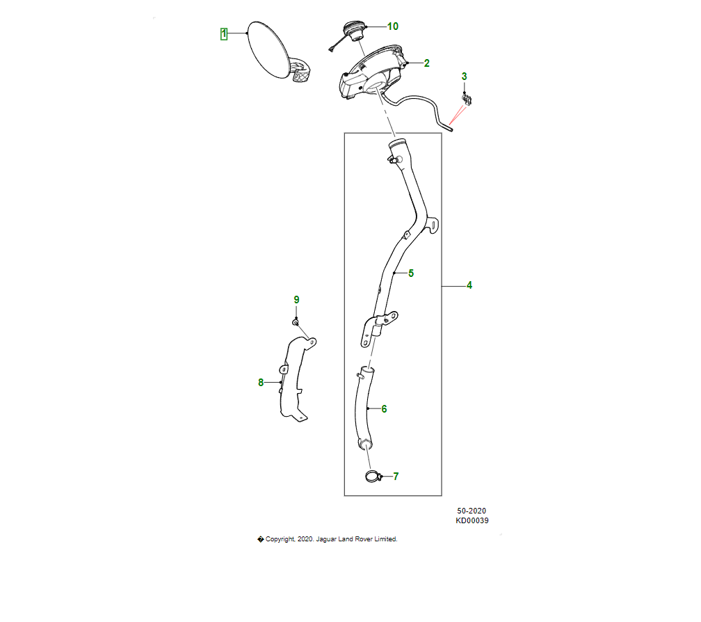 Jaguar portello del bocchettone del carburante oem j9c2134