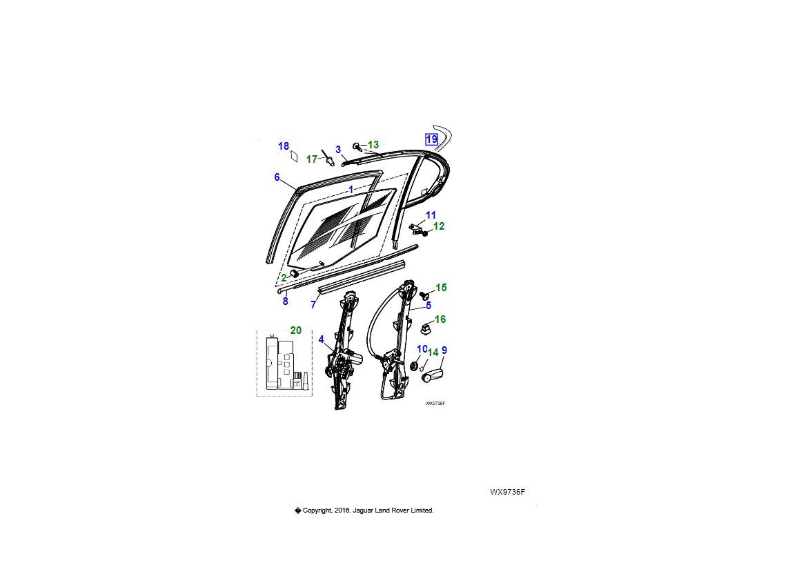 Jaguar finizione vetro laterale posteriore oem c2s42275