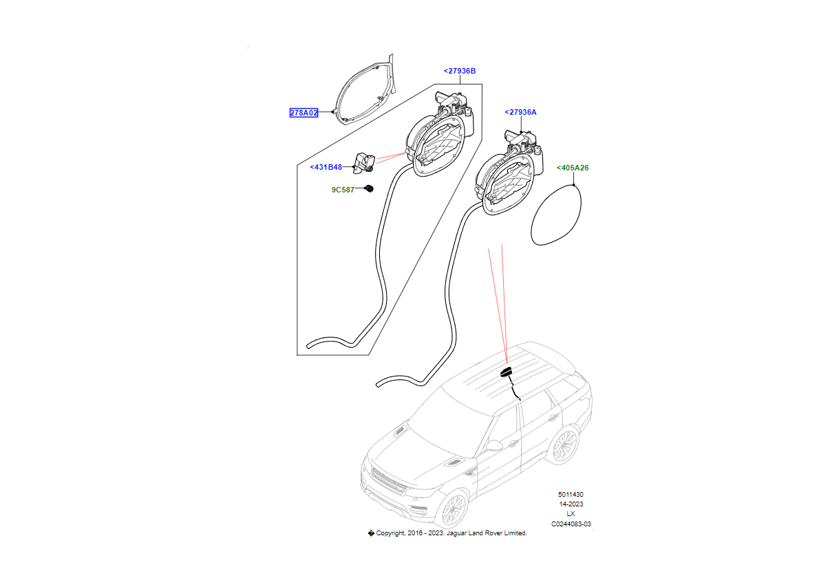 Land rover sportello serbatoio e comandi oem lr114292