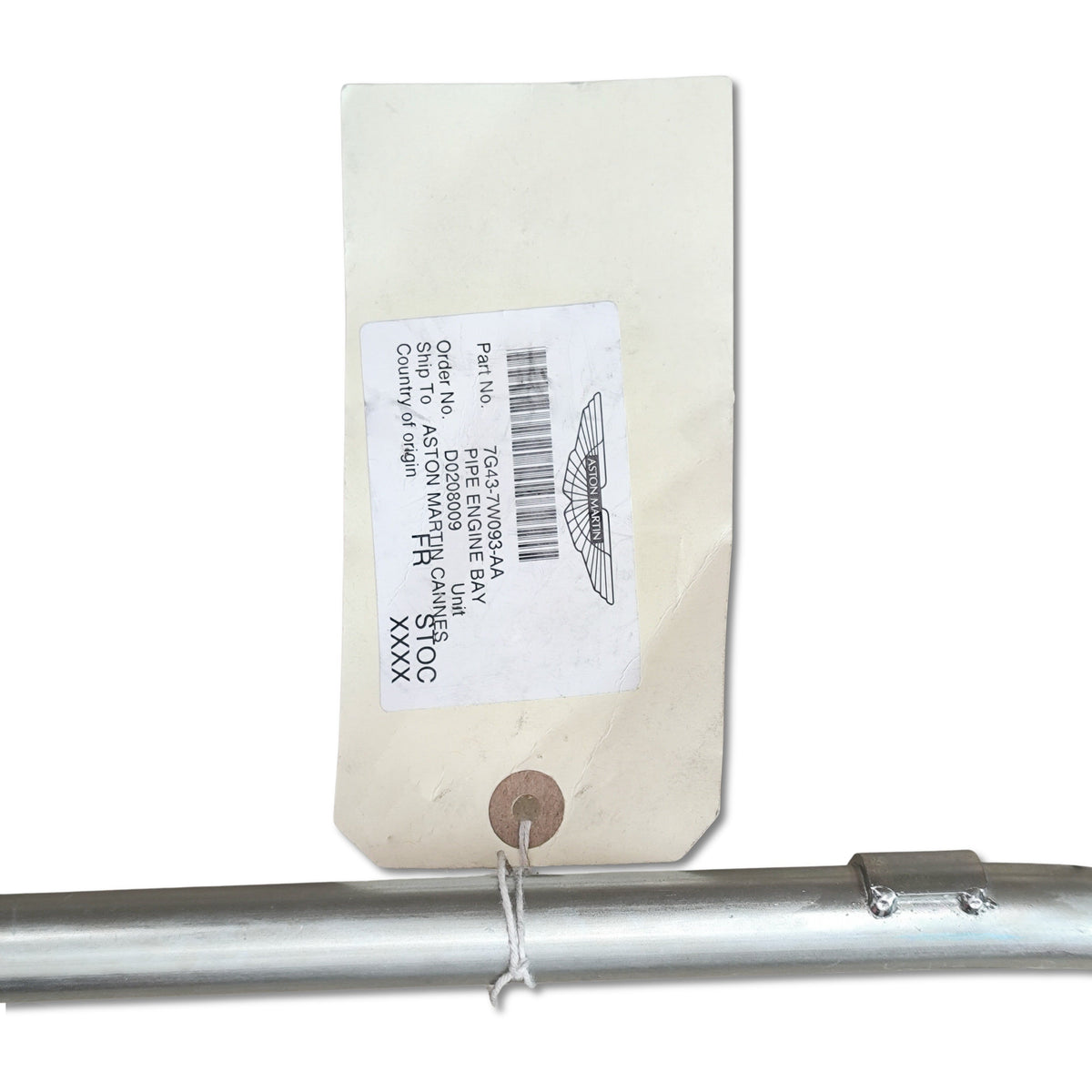Aston martin tubo vano motore oem 7g43 7w093 aa dal 2004