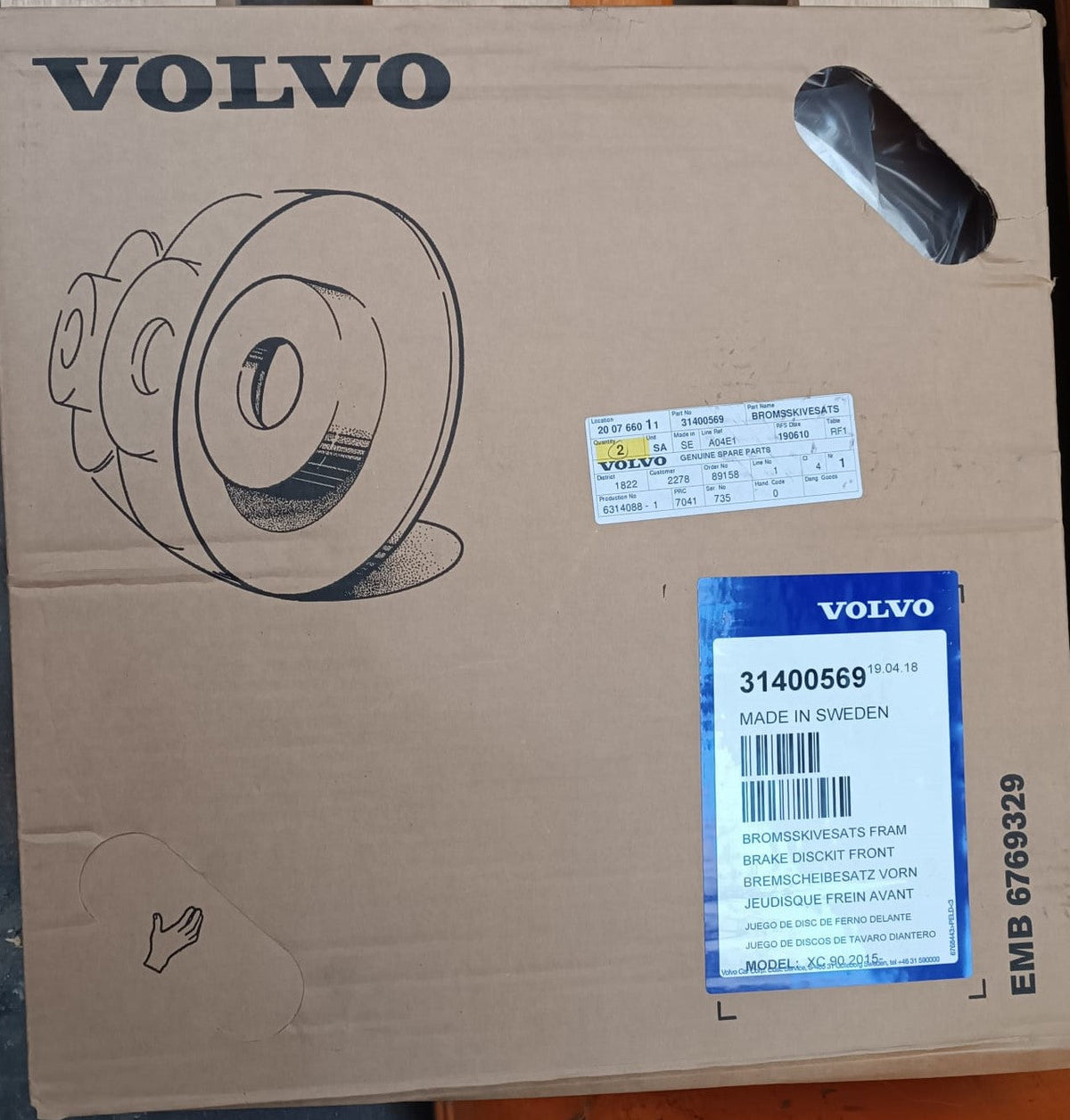 Volvo originale disco freno anteriore oem 31400569